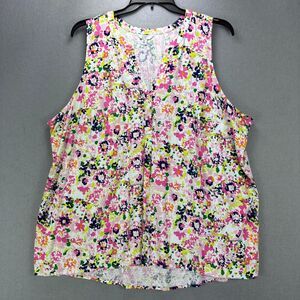 Crown & Ivy Top Women's 2X Plus Floral Sleeveless Flowy Lightweight Cottagecore
